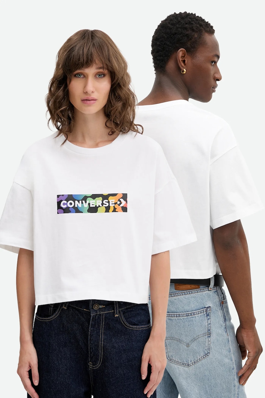 Bavlněné tričko Converse bílá barva, s potiskem, 10028588-A01