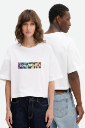 Bavlněné tričko Converse bílá barva, s potiskem, 10028588-A01