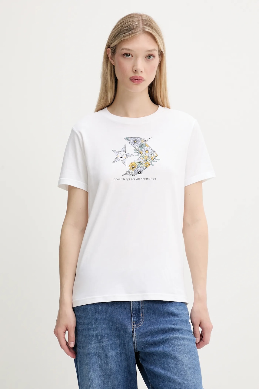 Bavlněné tričko Converse dámské, bílá barva, 10027752-A02