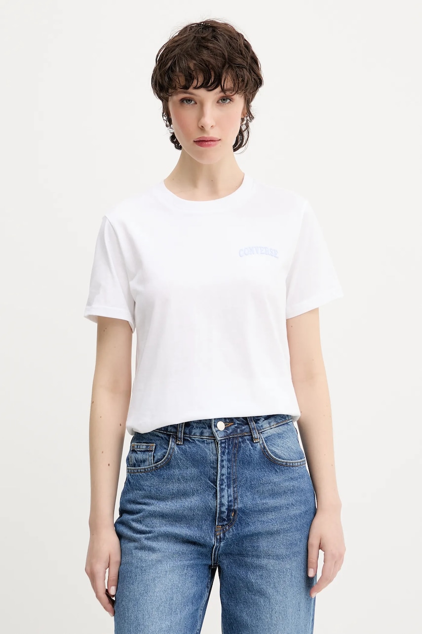 Bavlněné tričko Converse dámské, bílá barva, 10028336-A01