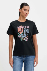 Bavlněné tričko Converse dámské, černá barva, CVW5T235