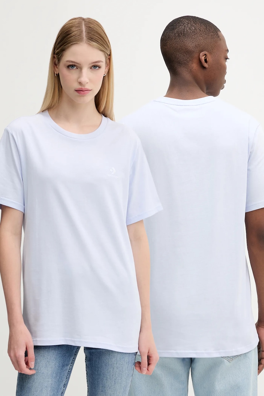 Bavlněné tričko Converse modrá barva, s aplikací, 10023876-A48