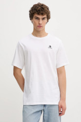 Bavlněné tričko Converse pánské, bílá barva, s aplikací, CVM5T876