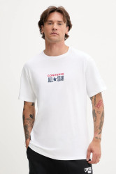 Bavlněné tričko Converse pánské, bílá barva, s potiskem, 10028551-A08