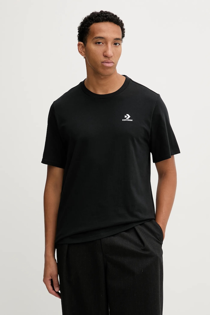Bavlněné tričko Converse pánské, černá barva, s aplikací, CVM5T876