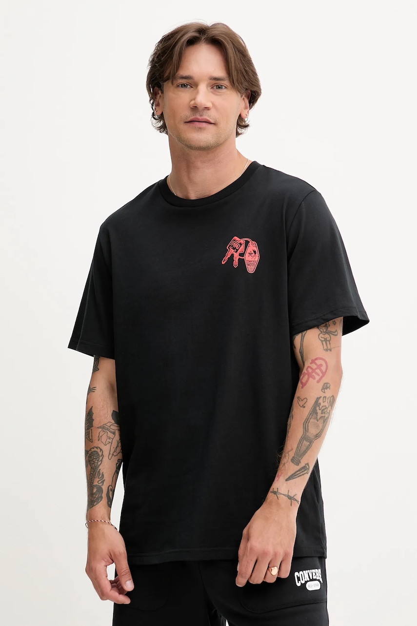 Bavlněné tričko Converse pánské, černá barva, s potiskem, 10027726-A01