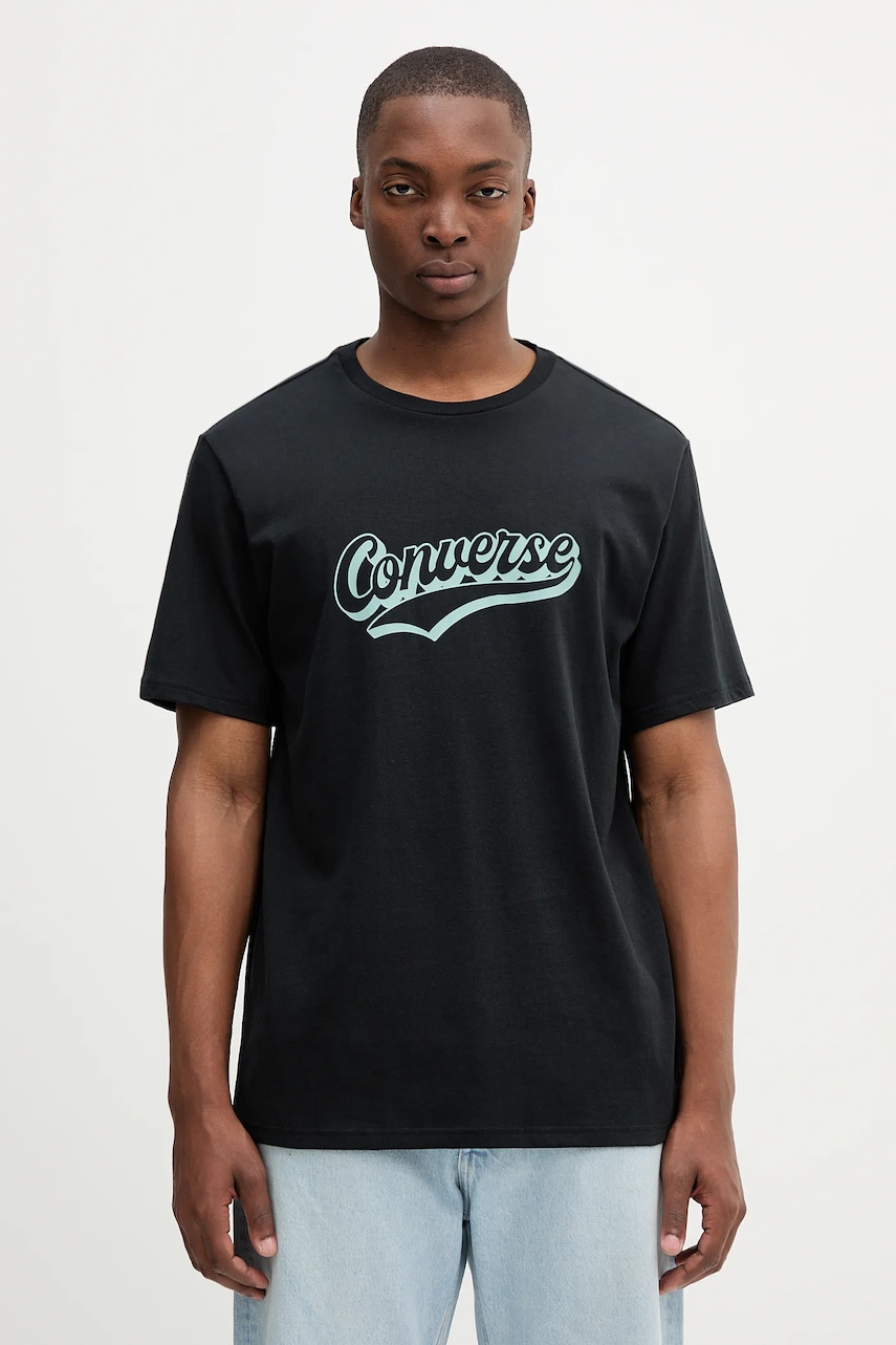 Bavlněné tričko Converse pánské, černá barva, s potiskem, 10027994-A04