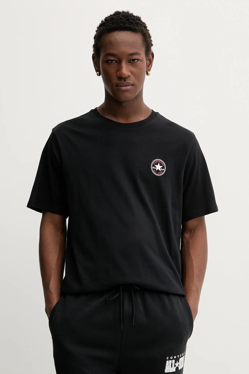 Bavlněné tričko Converse pánské, černá barva, s potiskem, CVM5T565