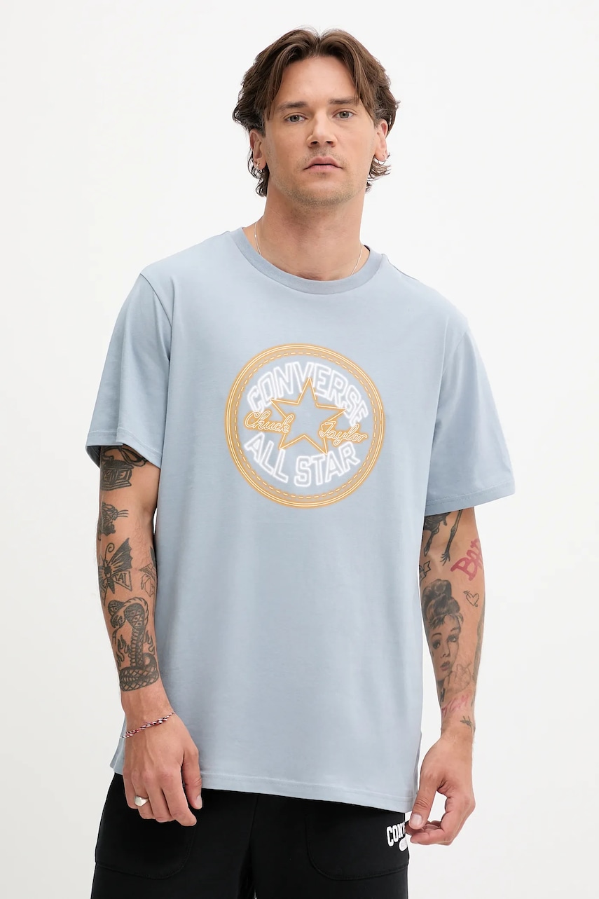 Bavlněné tričko Converse pánské, modrá barva, s potiskem, 10027722-A03