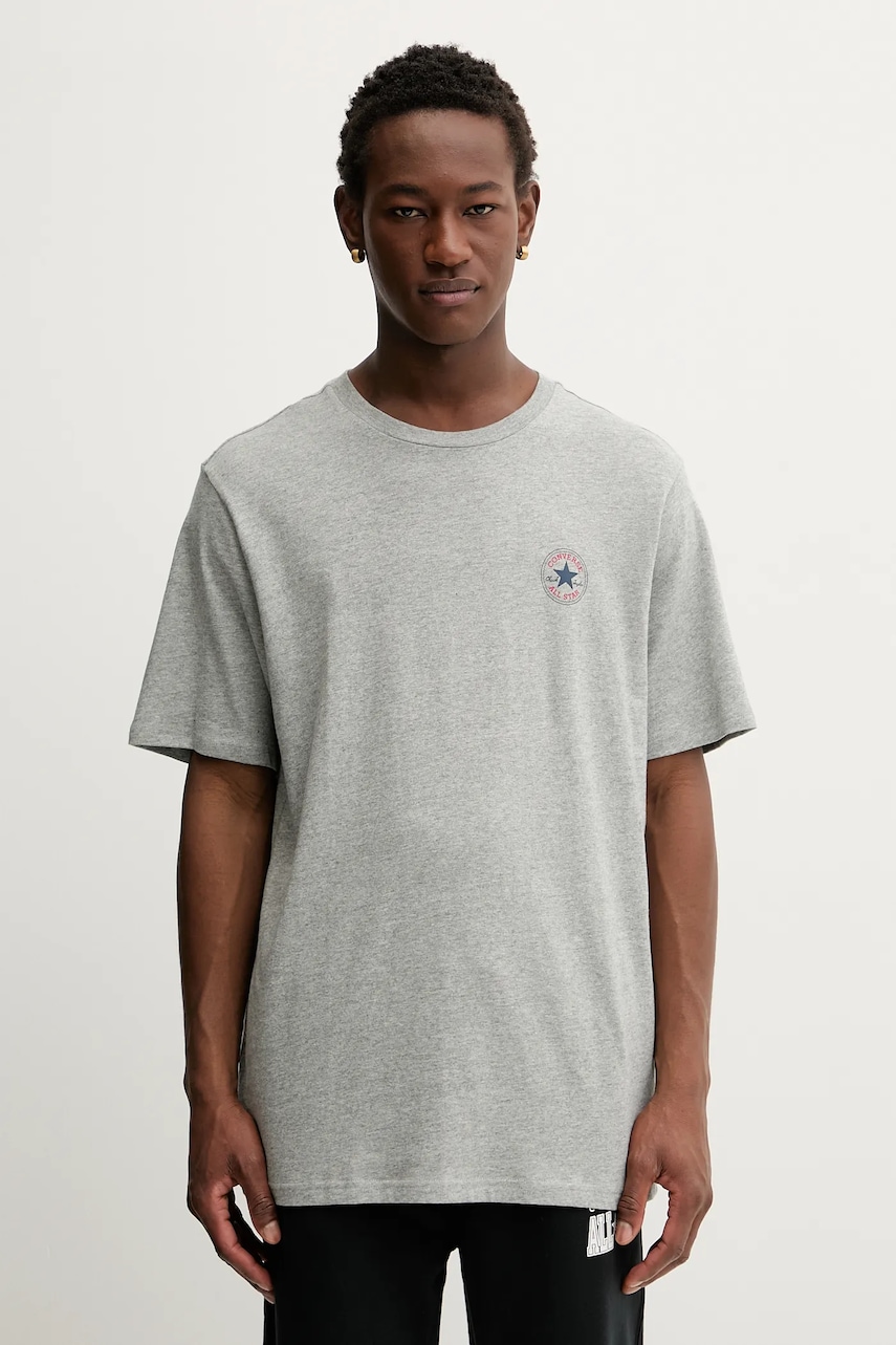 Bavlněné tričko Converse pánské, šedá barva, s potiskem, CVM5T565