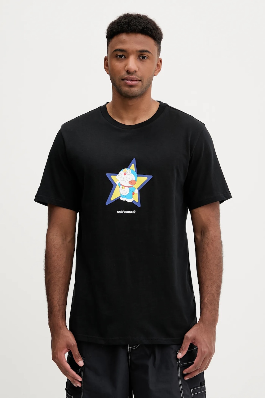 Bavlněné tričko Converse X DORAEMON GRAPHIC černá barva, s potiskem, 10028894.A01