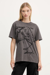 Bavlněné tričko Desigual BUDAPEST dámské, šedá barva, 25WWTK47