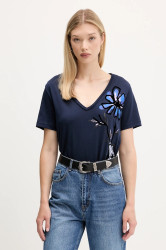 Bavlněné tričko Desigual DUMAS dámské, tmavomodrá barva, 25WWTK28