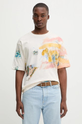 Bavlněné tričko Desigual HELSINKI pánské, béžová barva, 25WMTK15