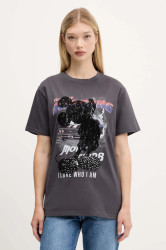 Bavlněné tričko Desigual MICKEY LACE dámské, šedá barva, 25WWTK56