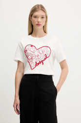 Bavlněné tričko Desigual ROMA dámské, bílá barva, 25WWTK50