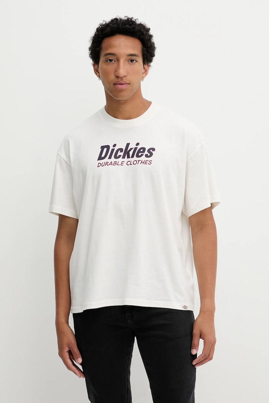Bavlněné tričko Dickies pánské, béžová barva, DK0A87YL