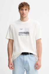 Bavlněné tričko Dickies pánské, béžová barva, s potiskem, DK0A87YM