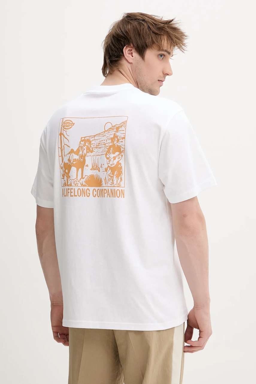Bavlněné tričko Dickies pánské, bílá barva, s potiskem, DK0A4Z980WH1