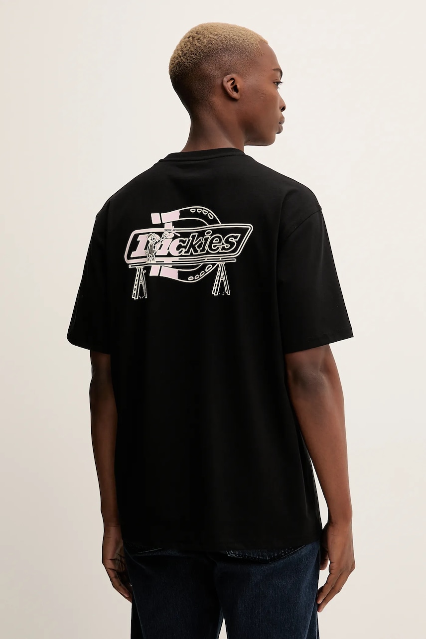 Bavlněné tričko Dickies pánské, černá barva, s potiskem, DK0A87QP