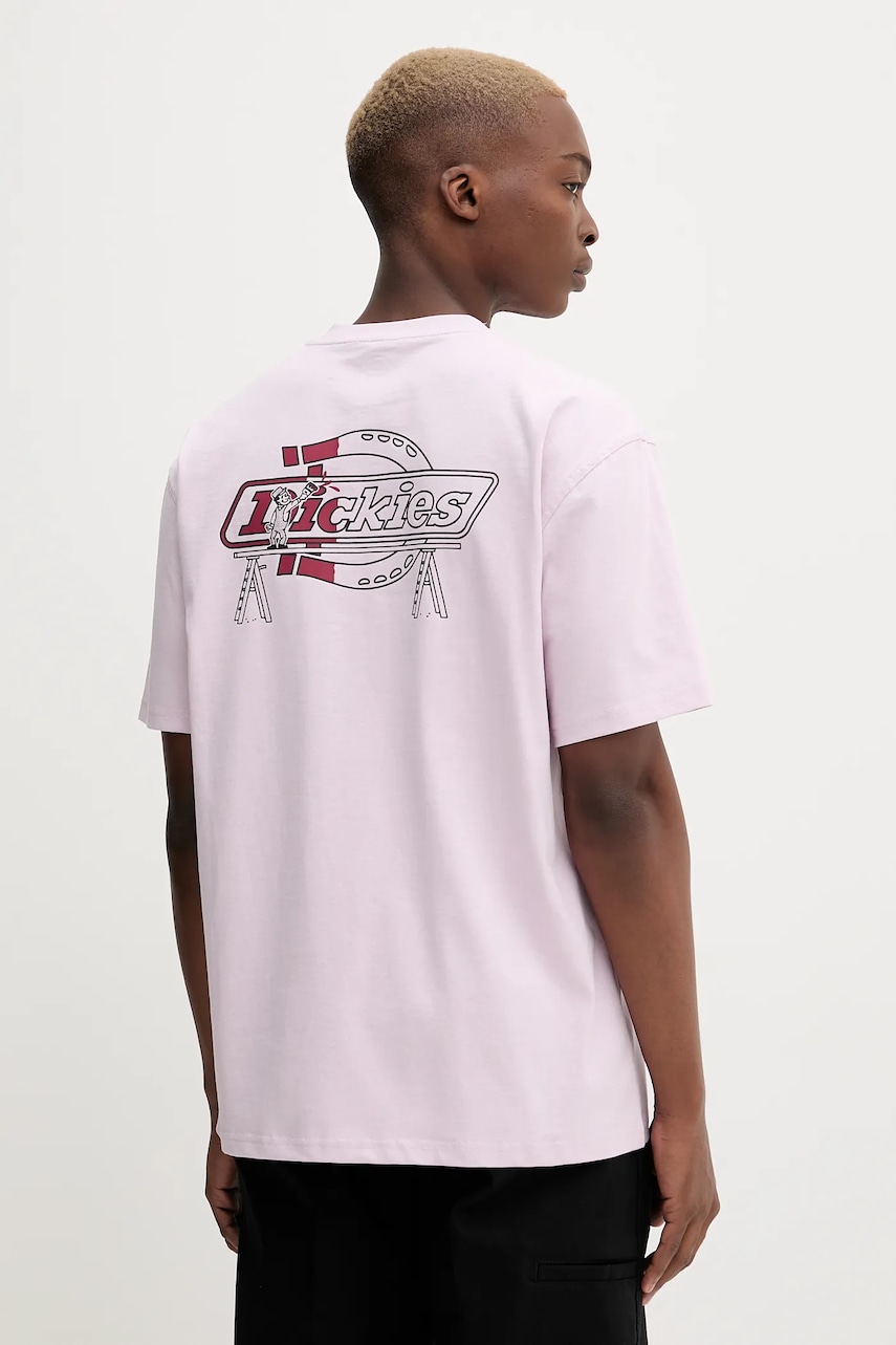 Bavlněné tričko Dickies pánské, fialová barva, s potiskem, DK0A87QP