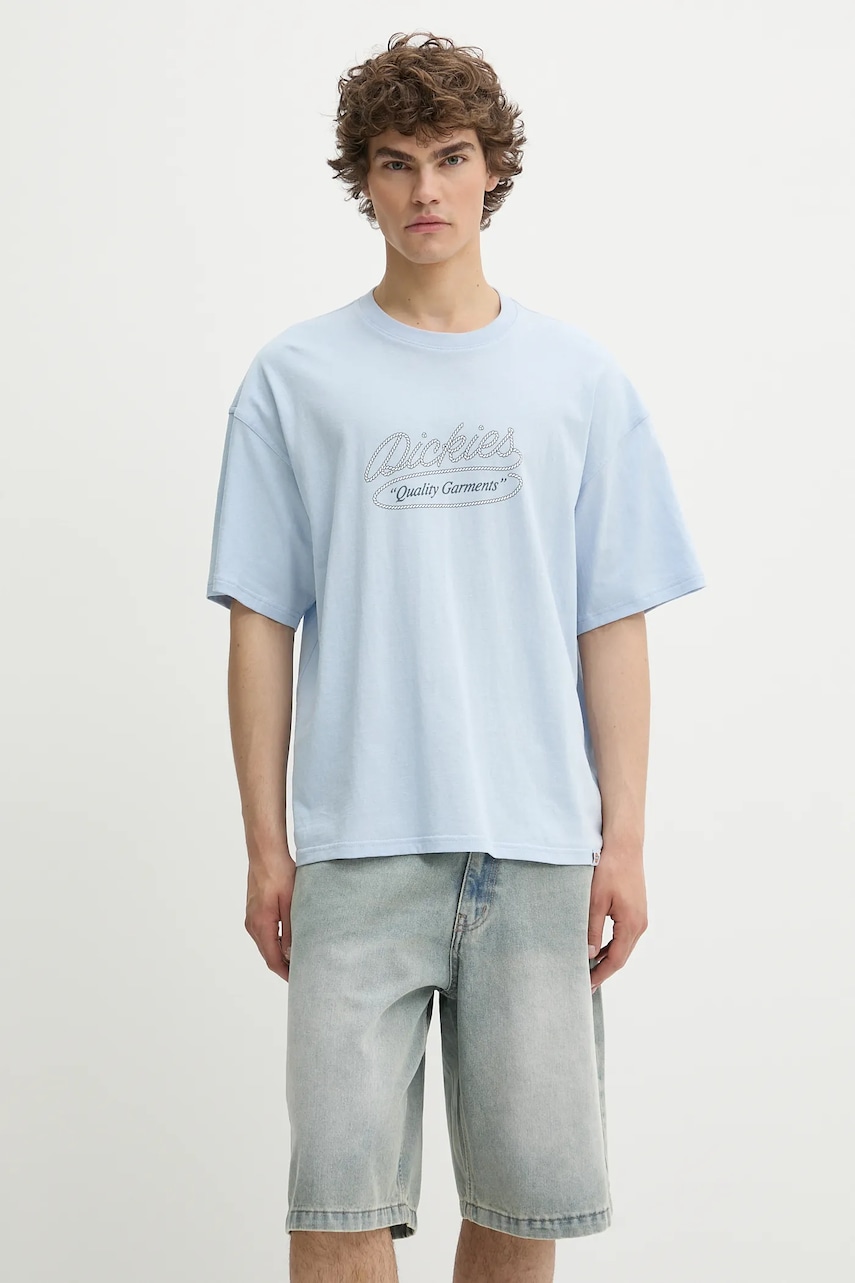 Bavlněné tričko Dickies pánské, modrá barva, s potiskem, DK0A4Z8QK541