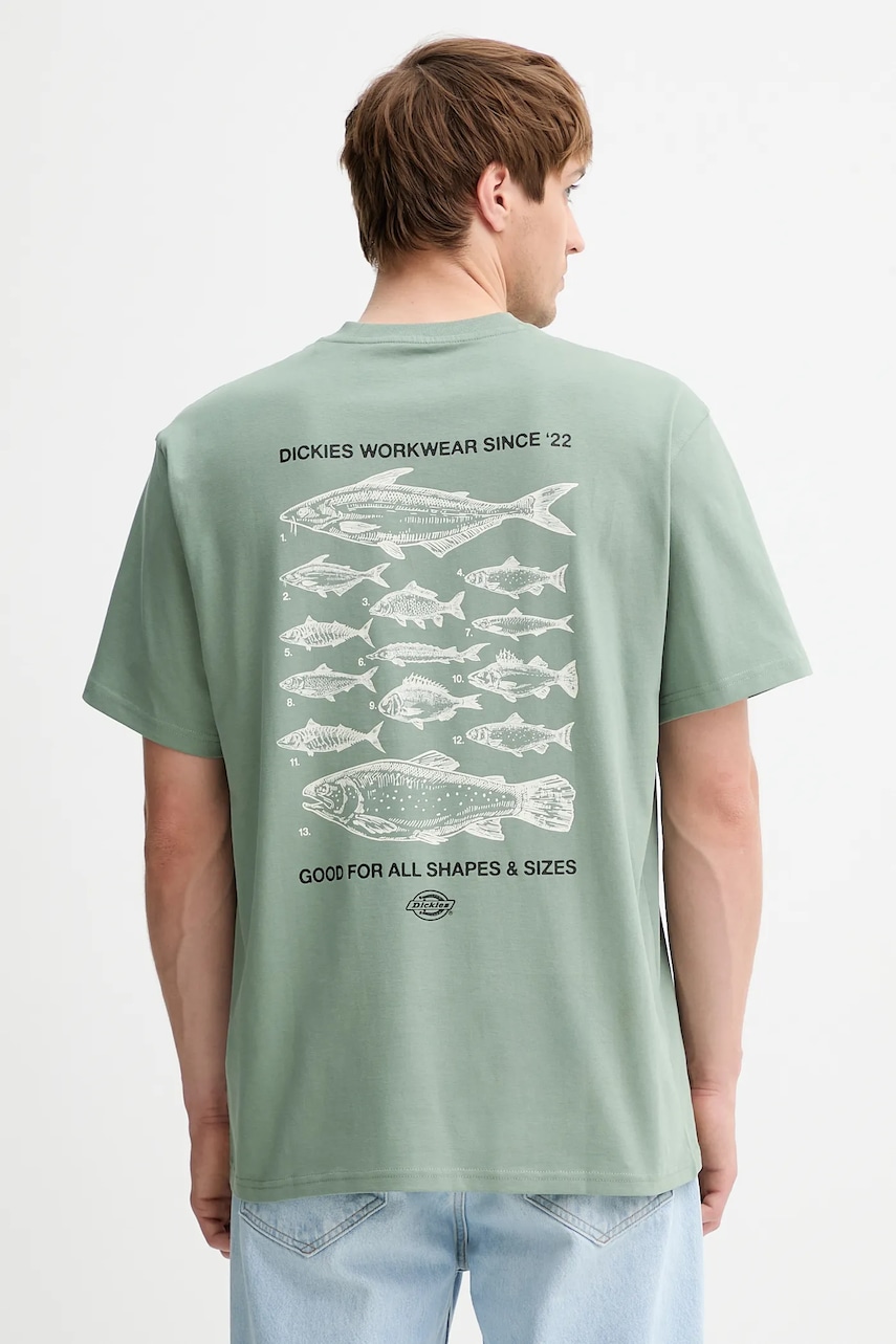 Bavlněné tričko Dickies pánské, zelená barva, s potiskem, DK0A87QG