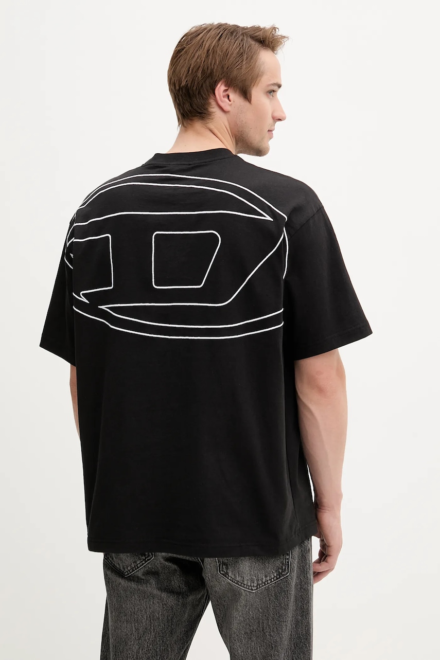Bavlněné tričko Diesel T-BOGGY-MEGOVAL-D pánské, černá barva, A11302.0HGAM