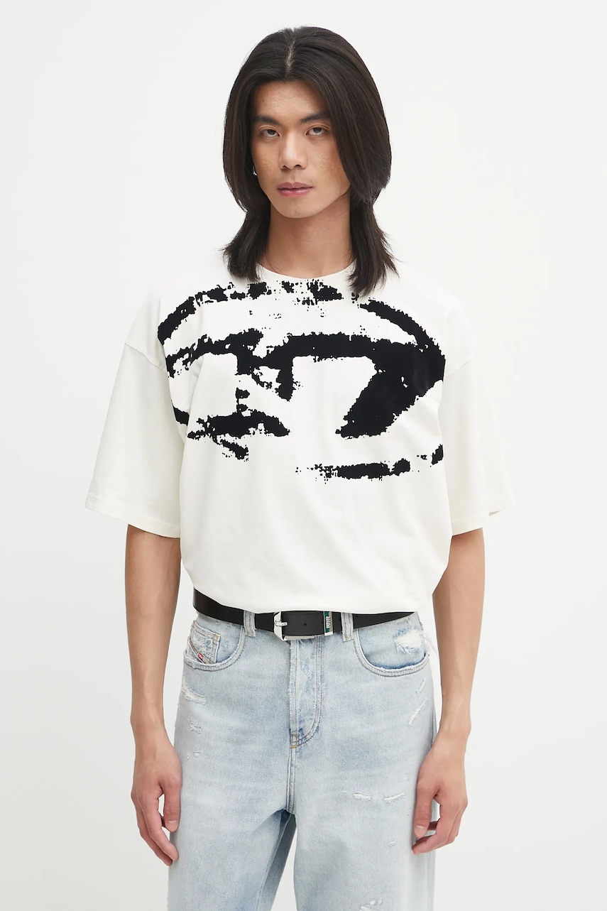 Bavlněné tričko Diesel T-BOXT-N14 pánské, béžová barva, A13049.0DQAU