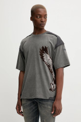 Bavlněné tričko Diesel T-BOXT-PEELOFF pánské, šedá barva, s potiskem, A19321.0KIBX