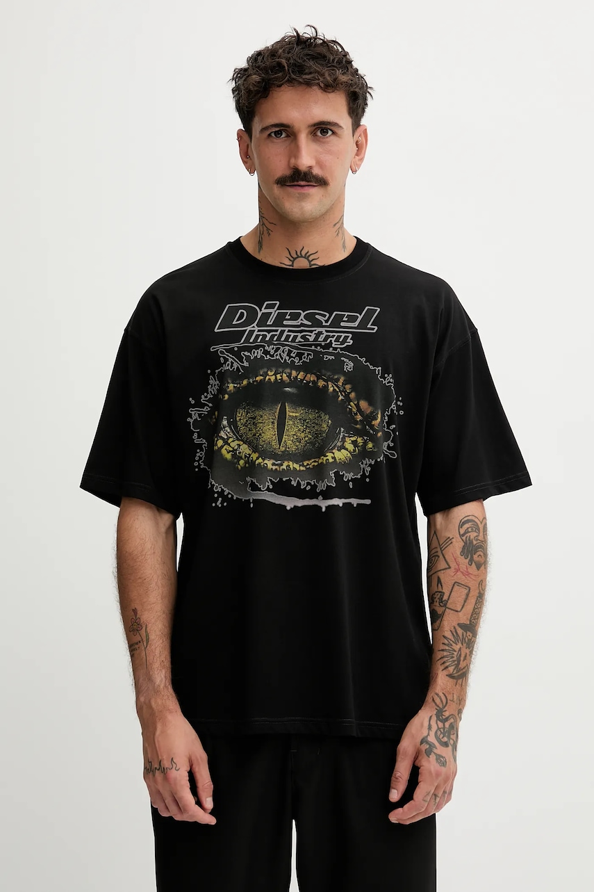 Bavlněné tričko Diesel T-BOXT-T25 pánské, černá barva, s potiskem, A19640.0PLAT