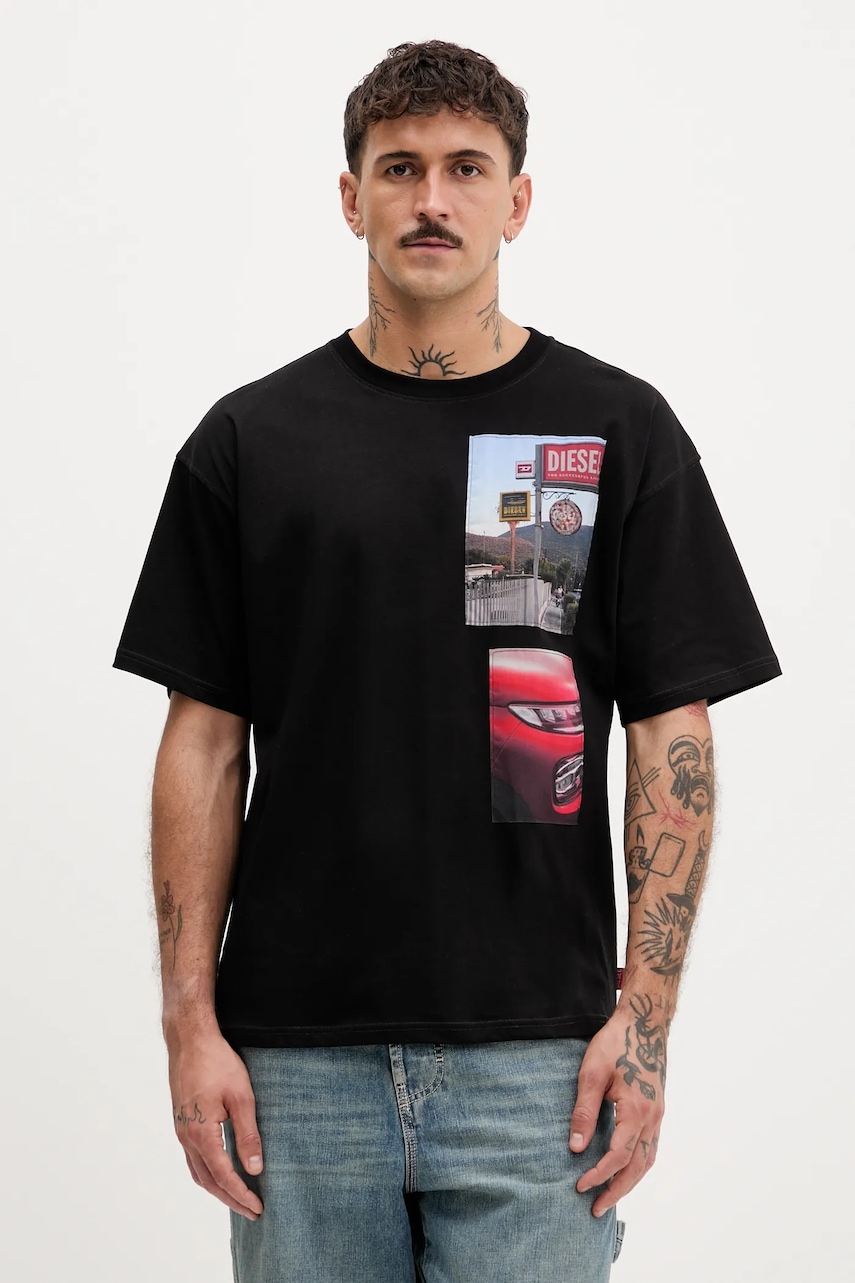 Bavlněné tričko Diesel T-BOXT-T3 pánské, černá barva, s aplikací, A19467.0PLAT