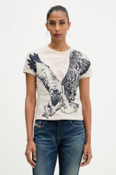 Bavlněné tričko Diesel T-UNCUTIE-LONG-R1 dámské, béžová barva, A19551.0DLBM