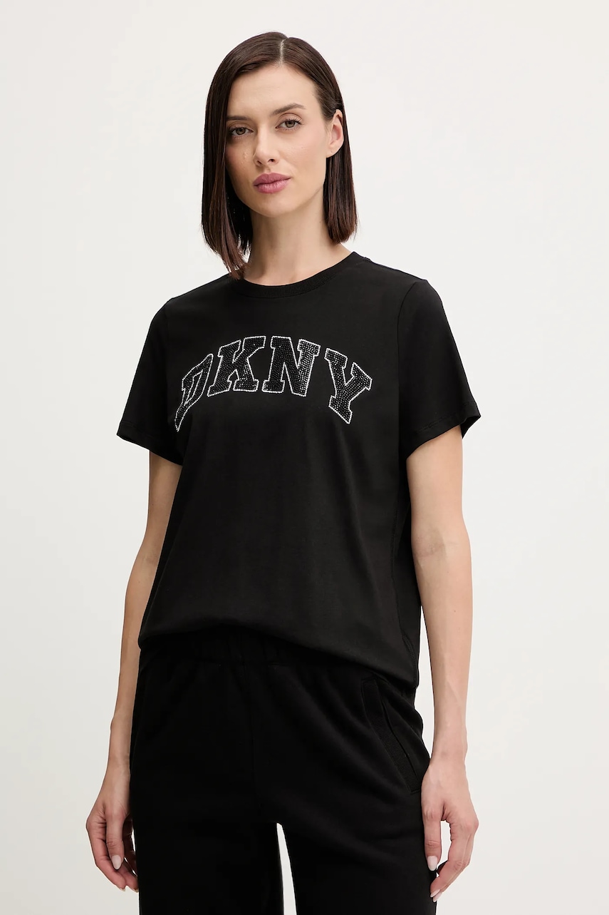 Bavlněné tričko Dkny dámské, černá barva, DP5T1500