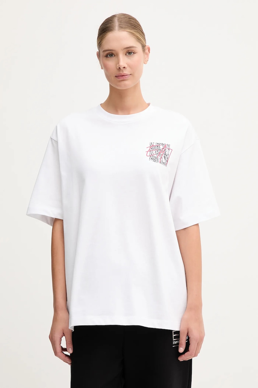 Bavlněné tričko EA7 Emporio Armani dámské, bílá barva, AF12957.7W000726