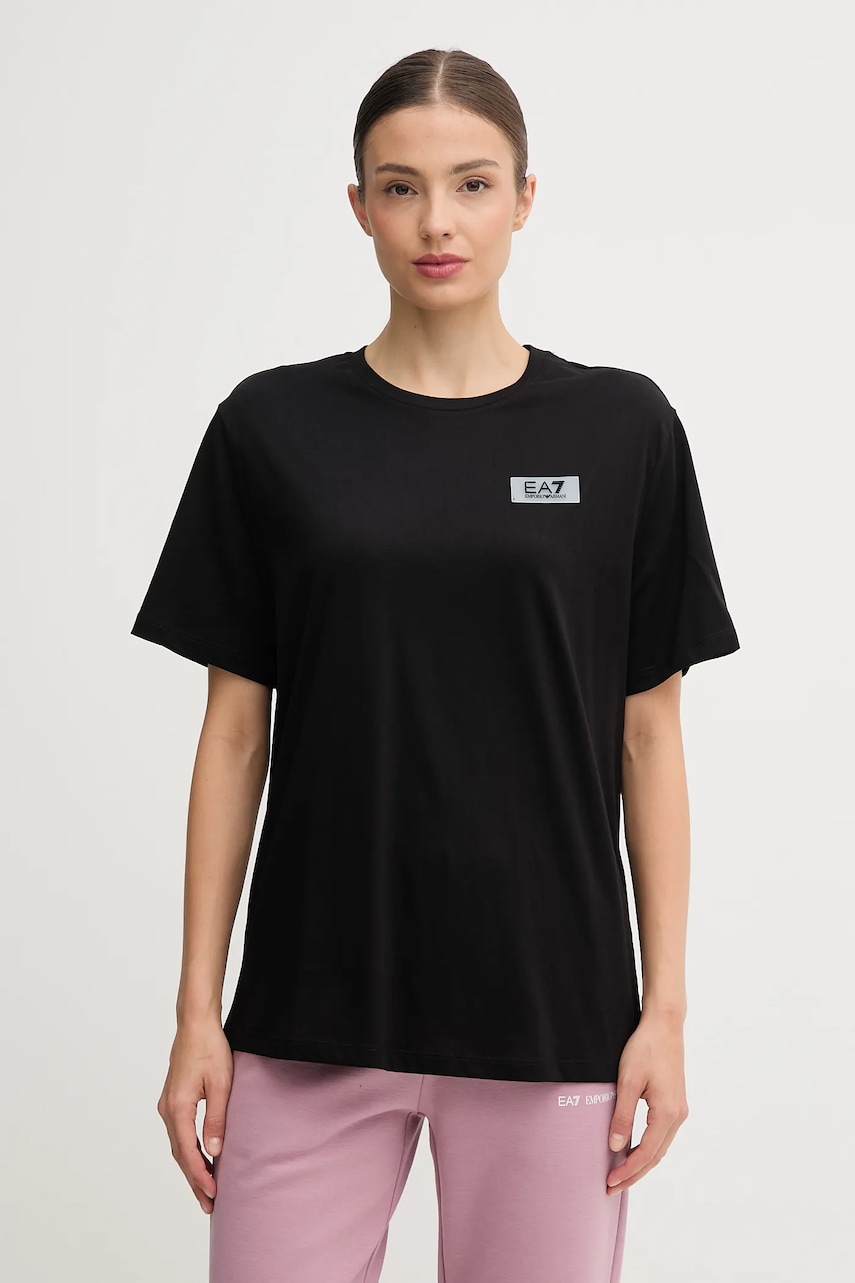 Bavlněné tričko EA7 Emporio Armani dámské, černá barva, AF12503.7W000407