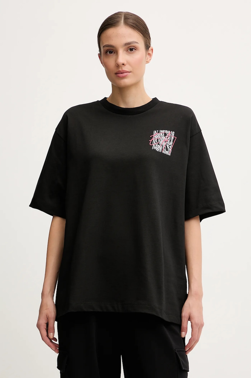 Bavlněné tričko EA7 Emporio Armani dámské, černá barva, AF12957.7W000726
