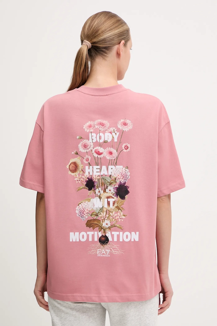 Bavlněné tričko EA7 Emporio Armani dámské, růžová barva, AF16720.7X000141