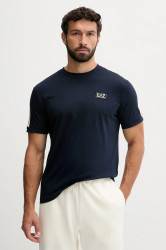 Bavlněné tričko EA7 Emporio Armani pánské, tmavomodrá barva, s aplikací, AF10375-7M000956