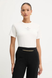 Bavlněné tričko Elisabetta Franchi dámské, béžová barva, MA63D56E2