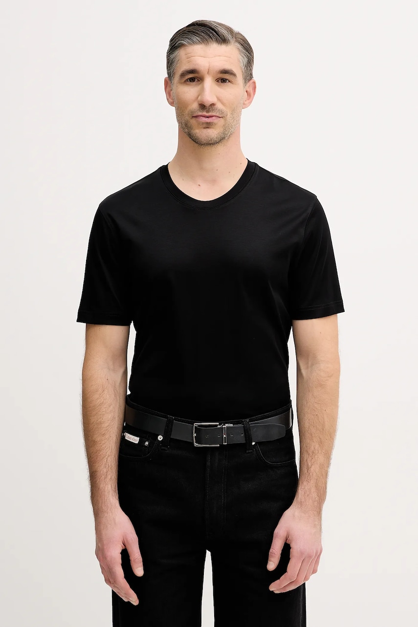 Bavlněné tričko Eton pánské, černá barva, 100002356