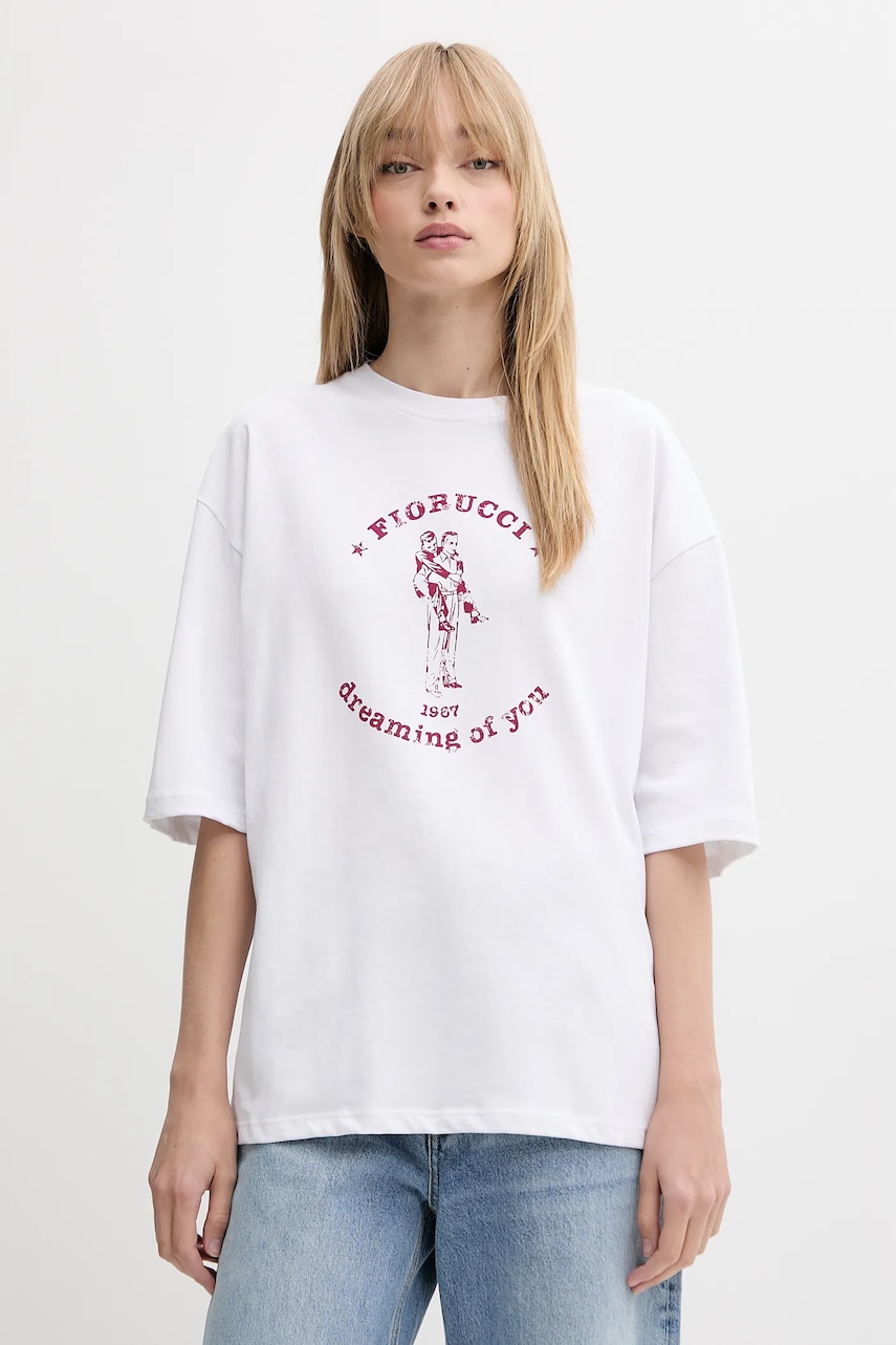 Bavlněné tričko Fiorucci White Dreaming of You Print Relaxed Fit T-Shirt dámské, bílá barva, W02SMTSH101CJ01WH03