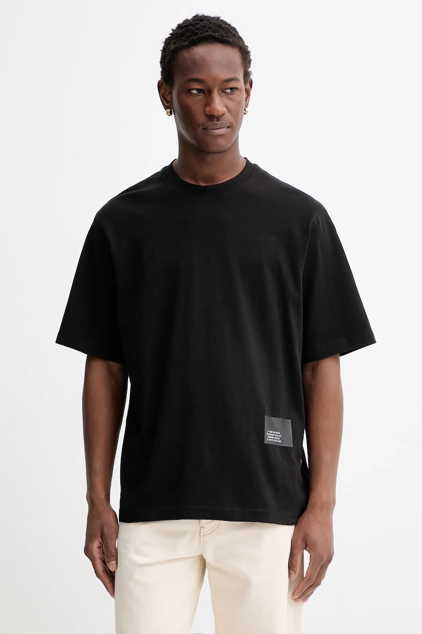 Bavlněné tričko G-Star Badge boxy pánské, černá barva, s potiskem, D26855-C336