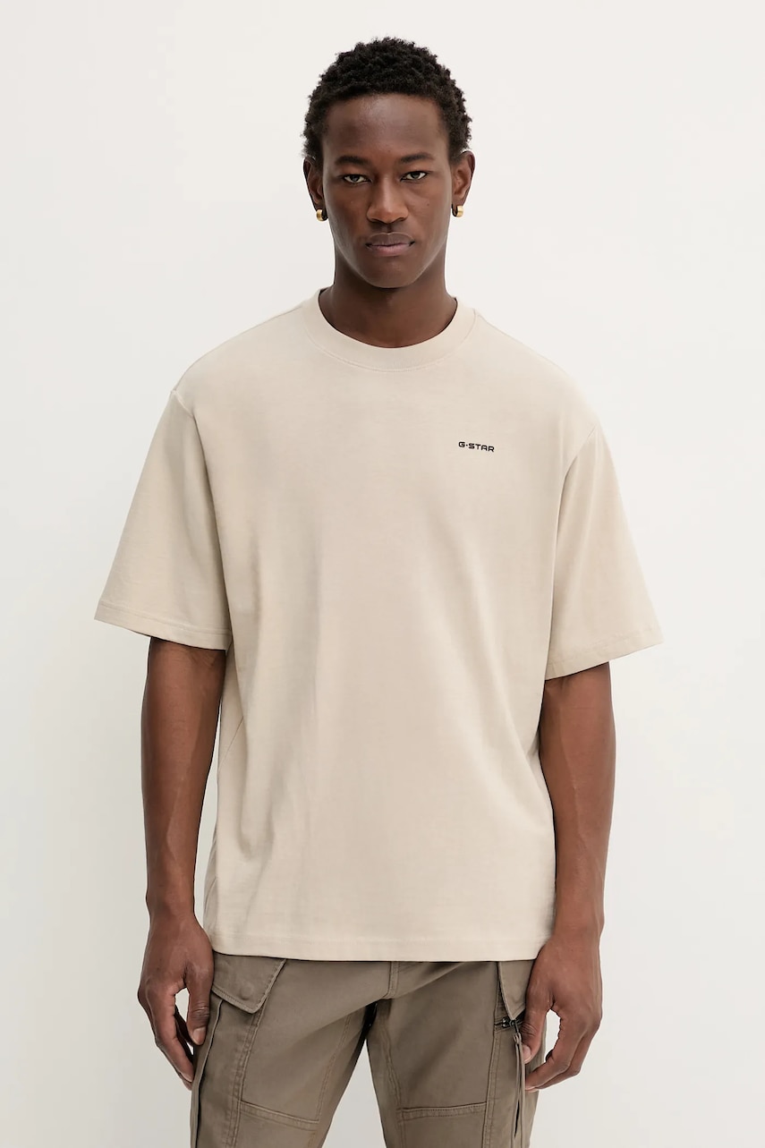 Bavlněné tričko G-Star Boxy base pánské, béžová barva, D26817-D593