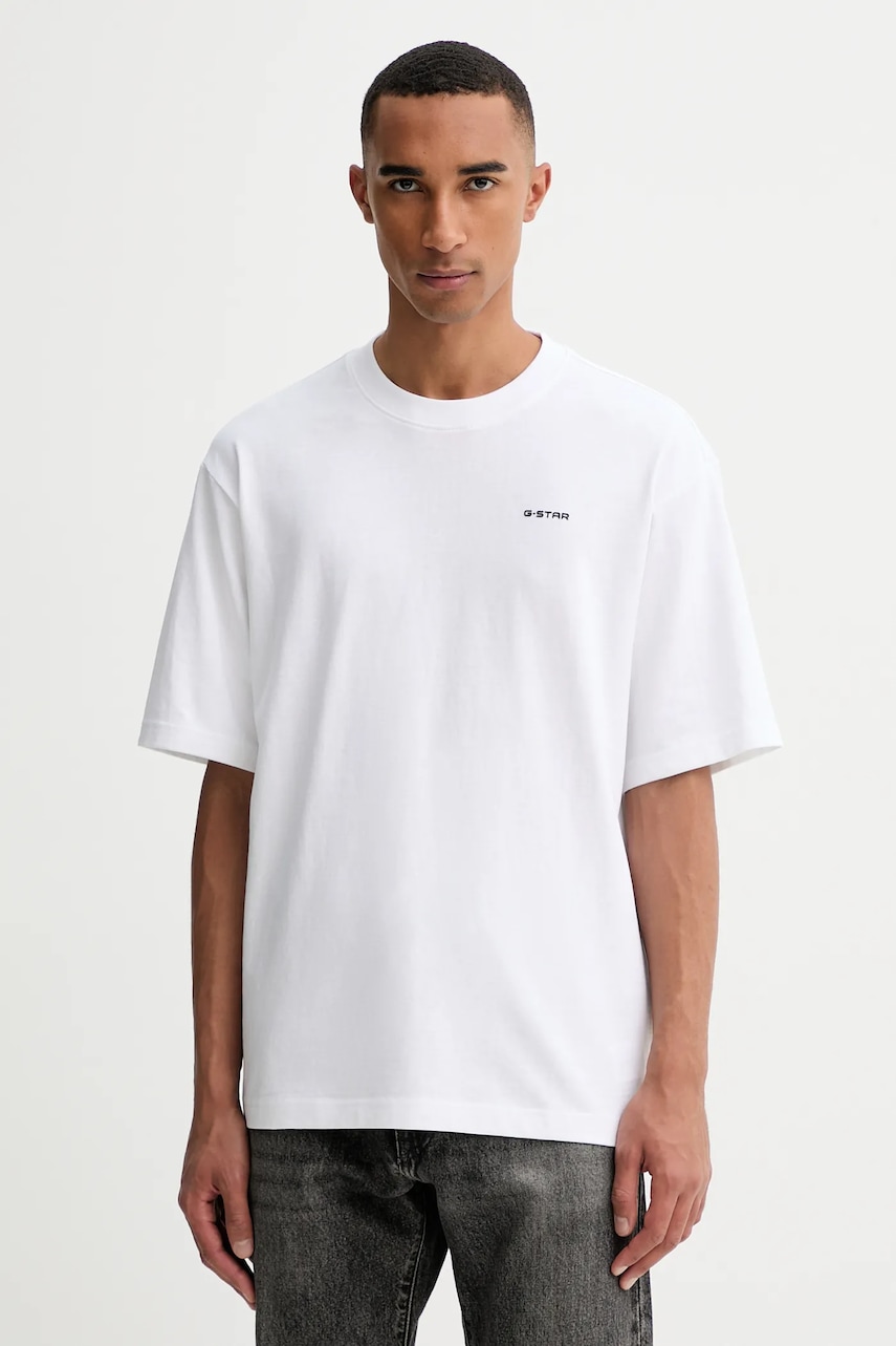 Bavlněné tričko G-Star Boxy base pánské, bílá barva, D26817-D593