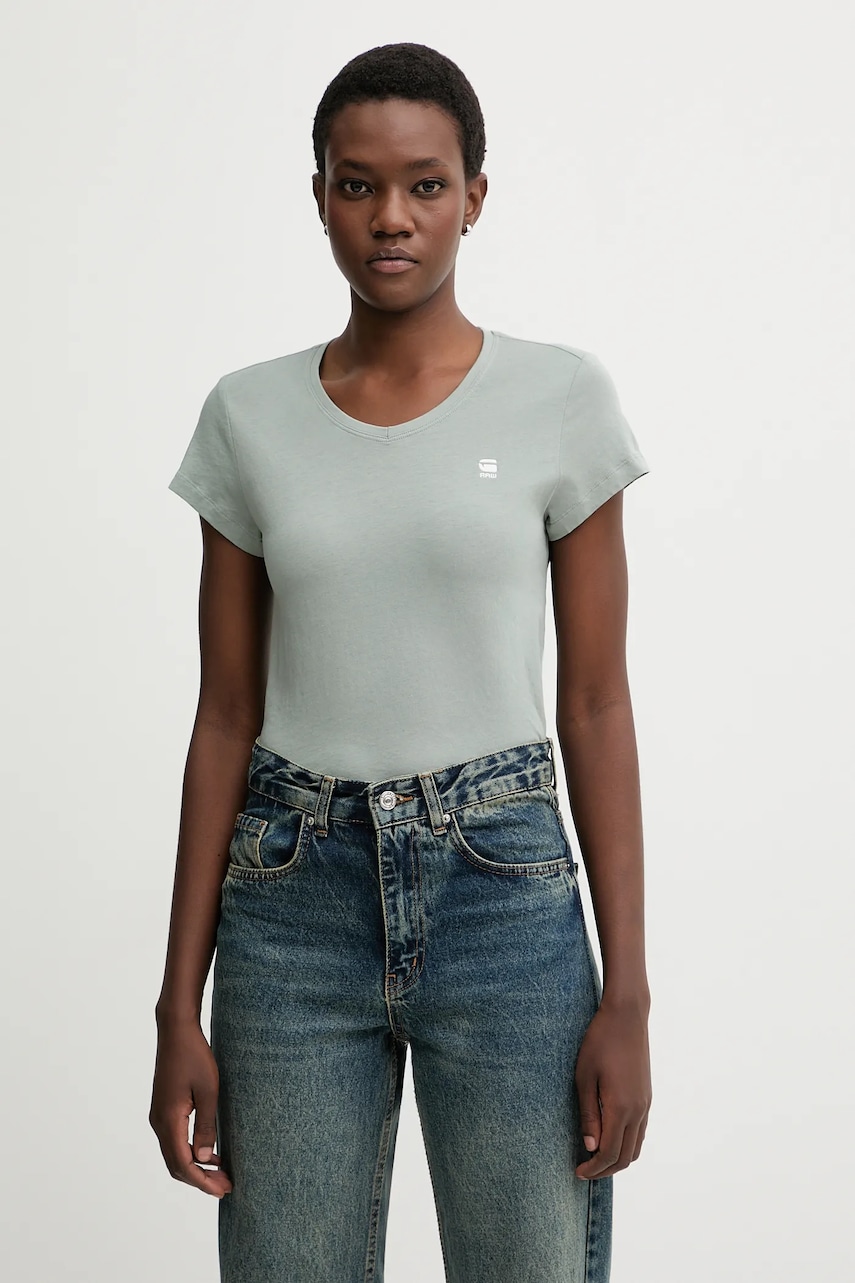 Bavlněné tričko G-Star Eyben slim 2.0 dámské, zelená barva, D24533-4107-C959