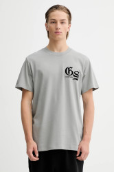 Bavlněné tričko G-Star Flock back gr loose pánské, šedá barva, s potiskem, D26868-C336