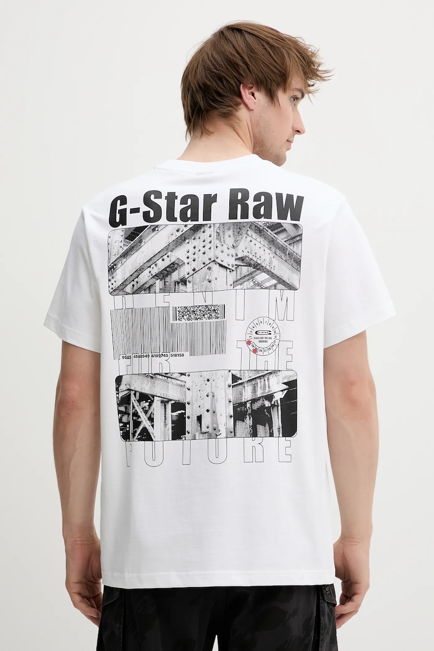 Bavlněné tričko G-Star pánské, bílá barva, s potiskem, D25976-C784