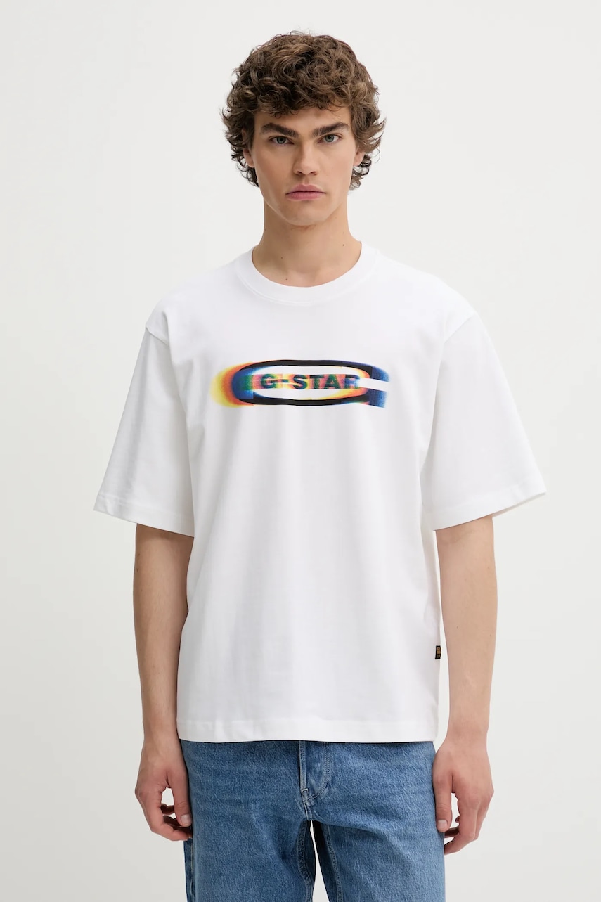 Bavlněné tričko G-Star pánské, bílá barva, s potiskem, D26039-C784