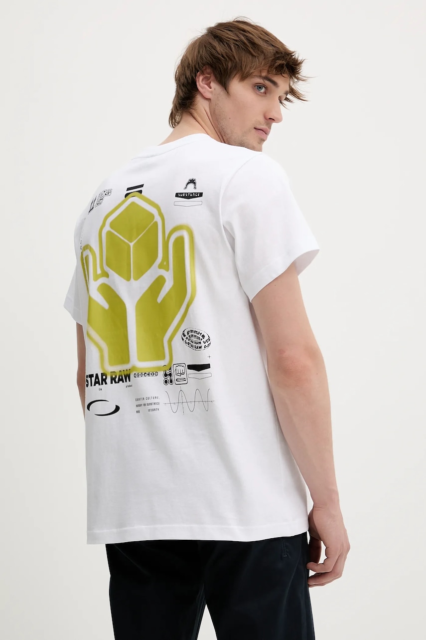 Bavlněné tričko G-Star pánské, bílá barva, s potiskem, D26046-C336